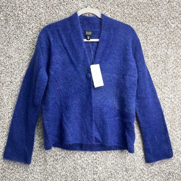 Eileen Fisher Sweater Women’s S Eclipse Blue/Purple Wool & Mohair Knit High V Ca - Picture 1 of 6